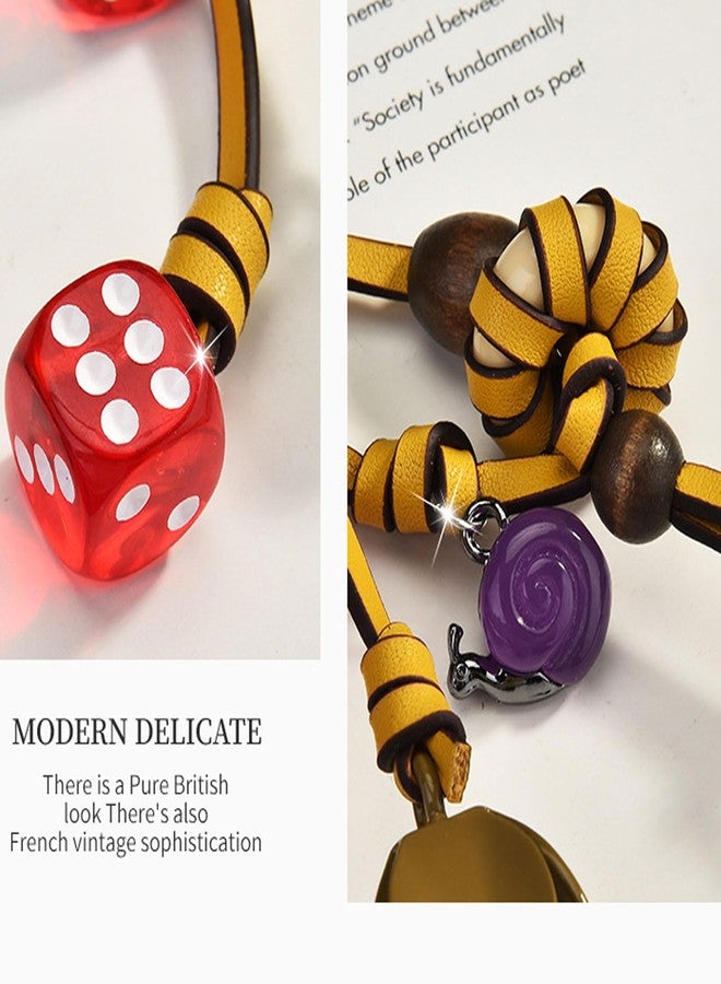 LSBDJDL Leather Keychain Dice Snail Flower And Feather Bag Charms Purse Charms Zipper Pull Handbags Accessories For Women (brown) - Image 5